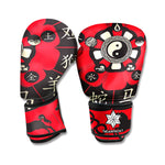 Red Chinese Zodiac Wheel Print Boxing Gloves