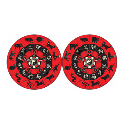 Red Chinese Zodiac Wheel Print Car Coasters