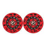 Red Chinese Zodiac Wheel Print Car Coasters