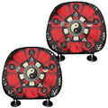 Red Chinese Zodiac Wheel Print Car Headrest Covers
