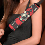 Red Chinese Zodiac Wheel Print Car Seat Belt Covers