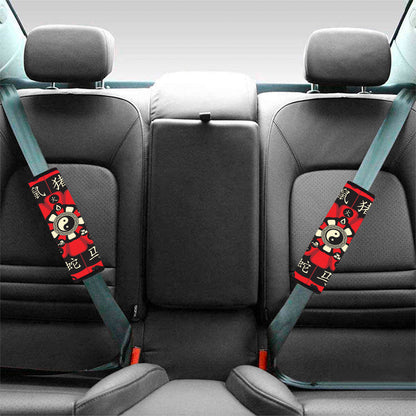 Red Chinese Zodiac Wheel Print Car Seat Belt Covers