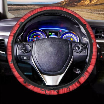 Red Chinese Zodiac Wheel Print Car Steering Wheel Cover