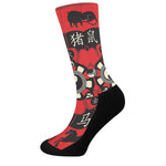 Red Chinese Zodiac Wheel Print Crew Socks