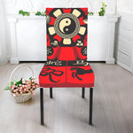 Red Chinese Zodiac Wheel Print Dining Chair Slipcover
