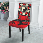 Red Chinese Zodiac Wheel Print Dining Chair Slipcover