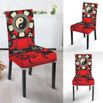 Red Chinese Zodiac Wheel Print Dining Chair Slipcover