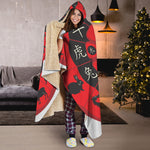 Red Chinese Zodiac Wheel Print Hooded Blanket