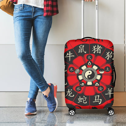 Red Chinese Zodiac Wheel Print Luggage Cover