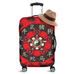 Red Chinese Zodiac Wheel Print Luggage Cover