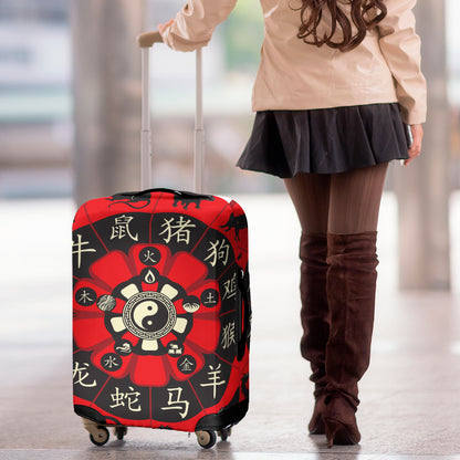 Red Chinese Zodiac Wheel Print Luggage Cover