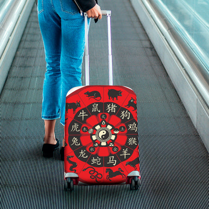 Red Chinese Zodiac Wheel Print Luggage Cover