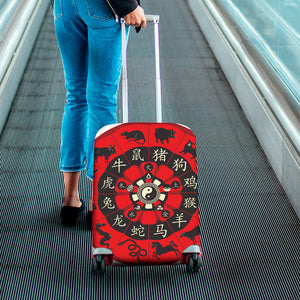 Red Chinese Zodiac Wheel Print Luggage Cover