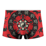 Red Chinese Zodiac Wheel Print Men's Boxer Briefs