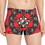Red Chinese Zodiac Wheel Print Men's Boxer Briefs