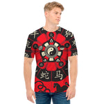 Red Chinese Zodiac Wheel Print Men's T-Shirt