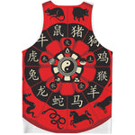 Red Chinese Zodiac Wheel Print Men's Tank Top