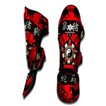 Red Chinese Zodiac Wheel Print Muay Thai Shin Guard