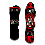 Red Chinese Zodiac Wheel Print Muay Thai Shin Guard