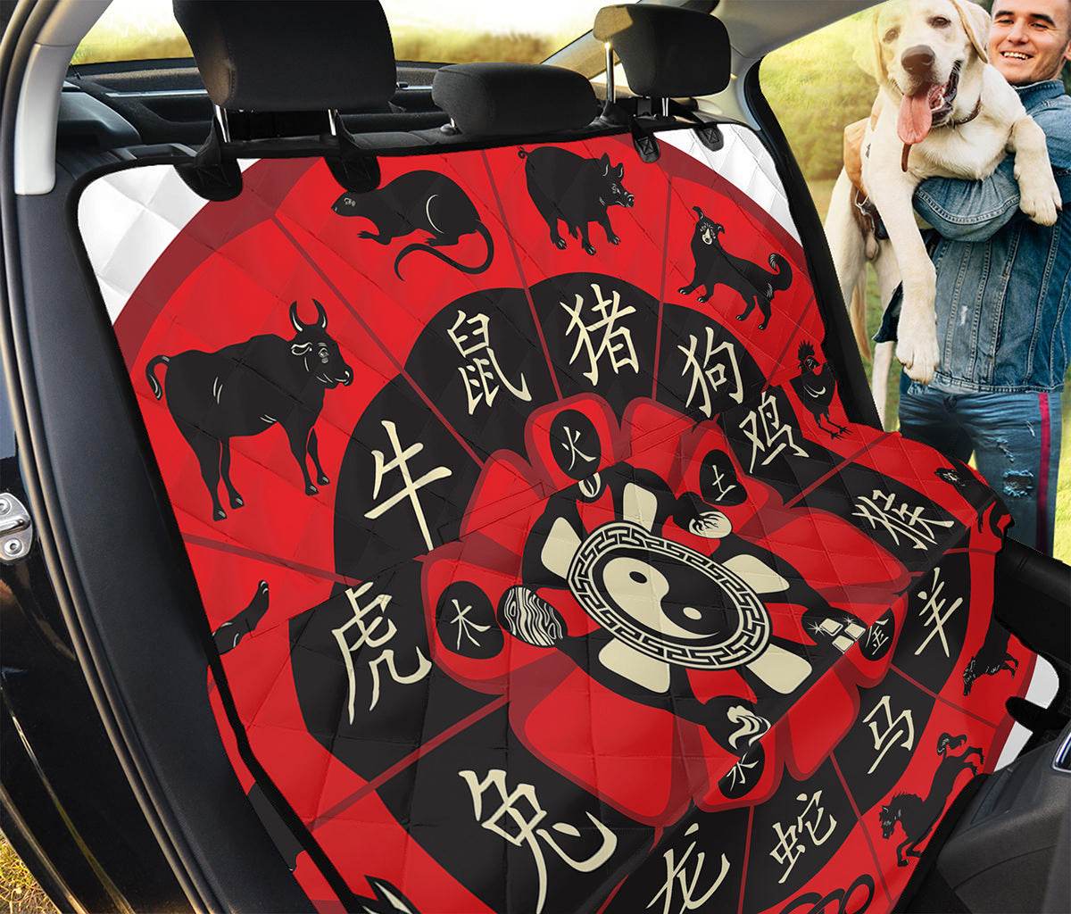 Red Chinese Zodiac Wheel Print Pet Car Back Seat Cover