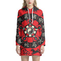 Red Chinese Zodiac Wheel Print Pullover Hoodie Dress