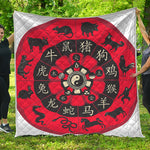 Red Chinese Zodiac Wheel Print Quilt