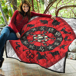 Red Chinese Zodiac Wheel Print Quilt