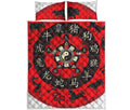 Red Chinese Zodiac Wheel Print Quilt Bed Set