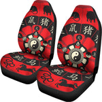Red Chinese Zodiac Wheel Print Universal Fit Car Seat Covers