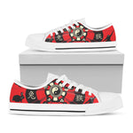 Red Chinese Zodiac Wheel Print White Low Top Shoes