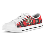 Red Chinese Zodiac Wheel Print White Low Top Shoes