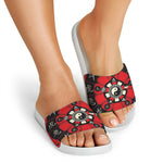 Red Chinese Zodiac Wheel Print White Slide Sandals