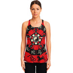 Red Chinese Zodiac Wheel Print Women's Racerback Tank Top