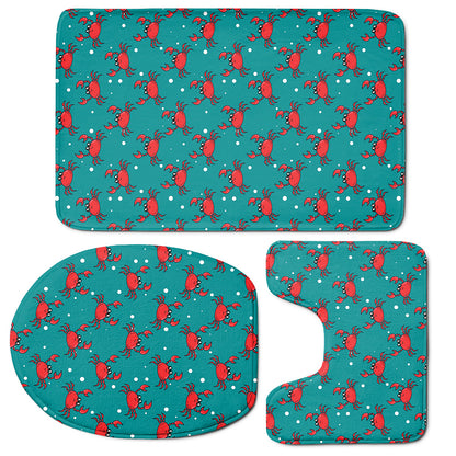 Red Crab Pattern Print 3 Piece Bath Mat Set