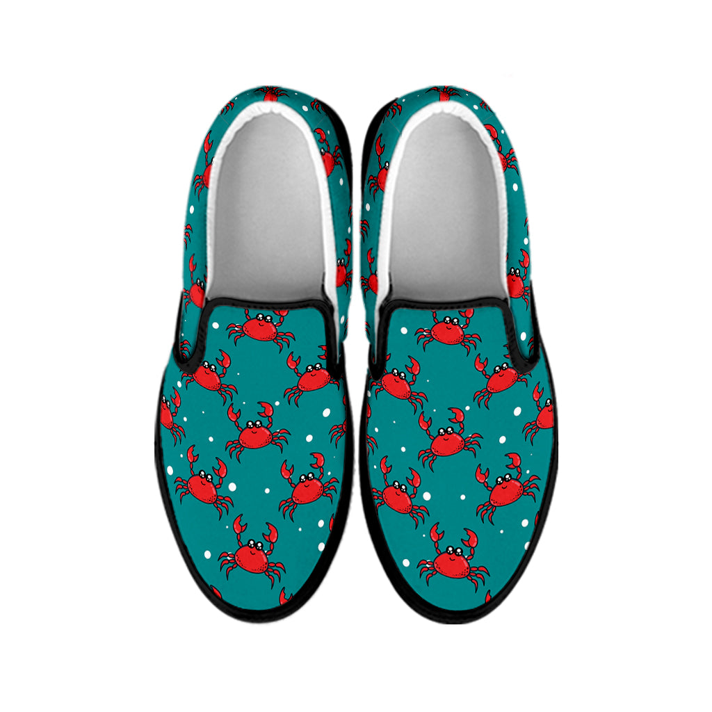 Red Crab Pattern Print Black Slip On Shoes