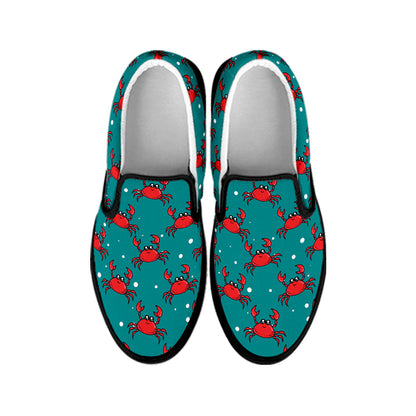 Red Crab Pattern Print Black Slip On Shoes