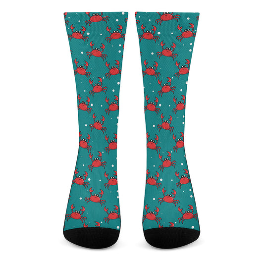 Red Crab Pattern Print Crew Socks