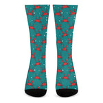 Red Crab Pattern Print Crew Socks