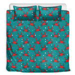 Red Crab Pattern Print Duvet Cover Bedding Set