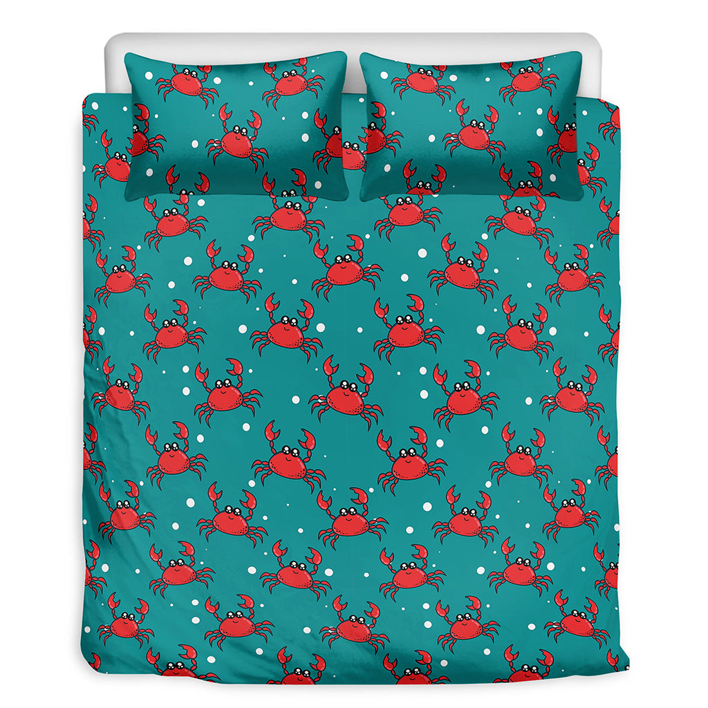 Red Crab Pattern Print Duvet Cover Bedding Set