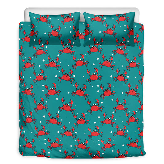 Red Crab Pattern Print Duvet Cover Bedding Set