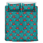 Red Crab Pattern Print Duvet Cover Bedding Set