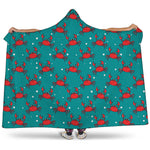 Red Crab Pattern Print Hooded Blanket