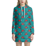 Red Crab Pattern Print Hoodie Dress