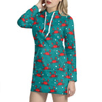 Red Crab Pattern Print Hoodie Dress