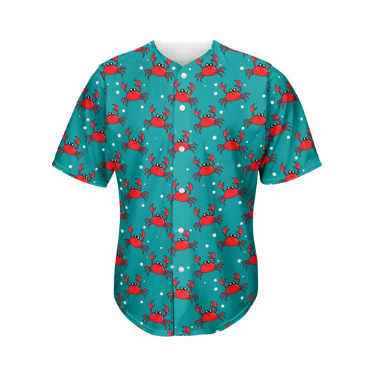 Red Crab Pattern Print Men's Baseball Jersey
