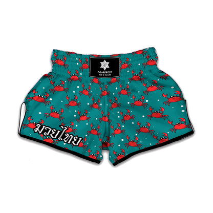Red Crab Pattern Print Muay Thai Boxing Shorts