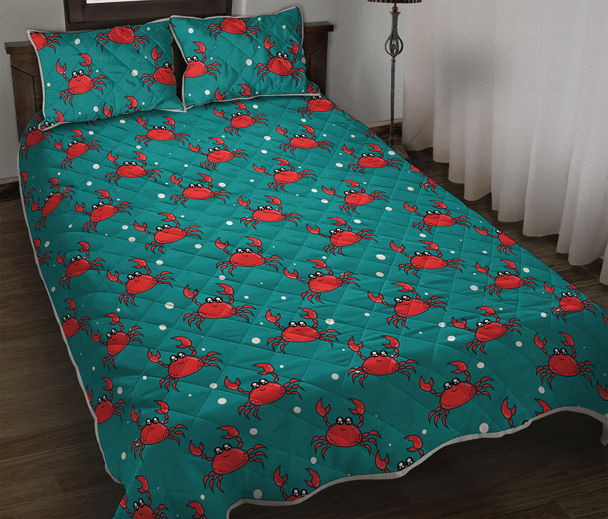 Red Crab Pattern Print Quilt Bed Set