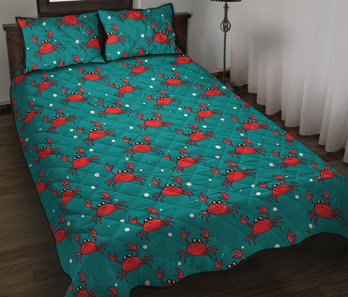 Red Crab Pattern Print Quilt Bed Set