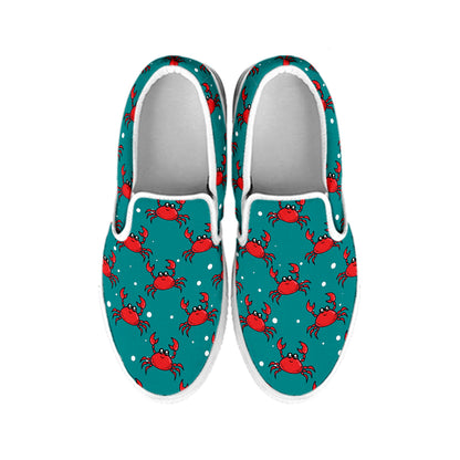 Red Crab Pattern Print White Slip On Shoes